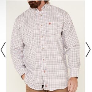 ARIAT FR Gauge flame retardant Red Blue Black White Shirt Cotton Stained Medium